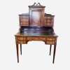 Antique Edwardian Inlaid Mahogany Desk Stamped Maples & CO With Inlaid Chair
