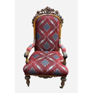 Antique Vic Walnut Large Highly Carved Armchair