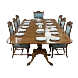 Antique Style  Walnut Twin Pedestal Dining Room Table with Two Extra Leaves