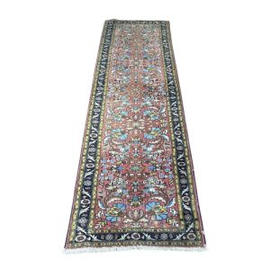 Very Attractive Persian Hand Made Wool Runner , Pink & Navy Border, Multi-Coloured to Centre