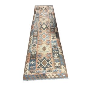 Very Fine Attractive Caucasian Semi Antique Flat Weave Runner, Vegetable Died with Medallions