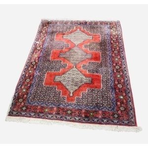 Handmade Wool Rug with Pink & Blue Border with 3 Central Medallions