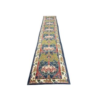 After Design Donegal Runner by C.F Voysey Design  Ivory Leaves Border on Blue, Green, Peach, Saffron ,Ivory Ground