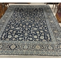 Very Fine Early 20C Kashan West Persia signed Caroet on Navy Ground , All Over Field, Turquoise & Navy Borders